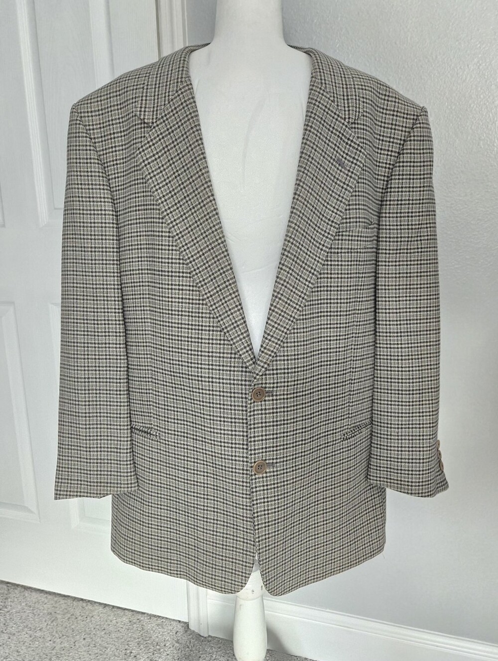 Vtg Valentino Uomo 44R Pure Wool Houndstooth Sport Coat Blazer Bullocks